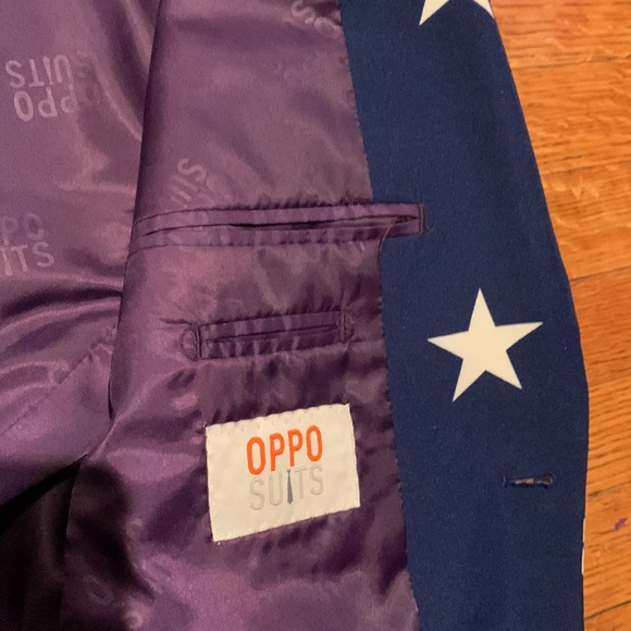 OppoSuits America Blue Star 4th of July Suit Jacket Blazer Men's size 36 Small - Picture 8 of 12